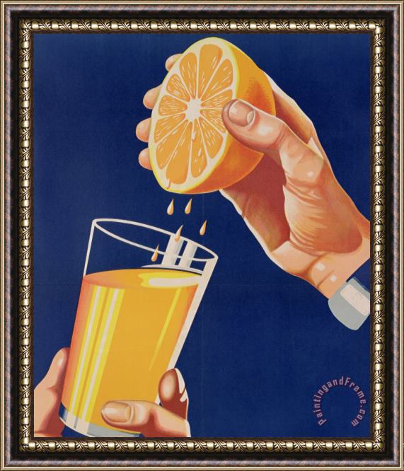 Israeli School Poster With A Glass Of Orange Juice Framed Painting