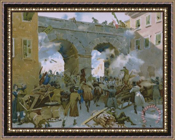 Italian School Milanese chasing out Austrians Framed Print