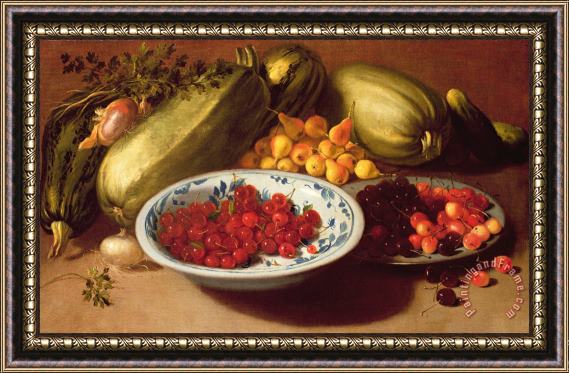 Italian School Still Life of Cherries - Marrows and Pears Framed Painting