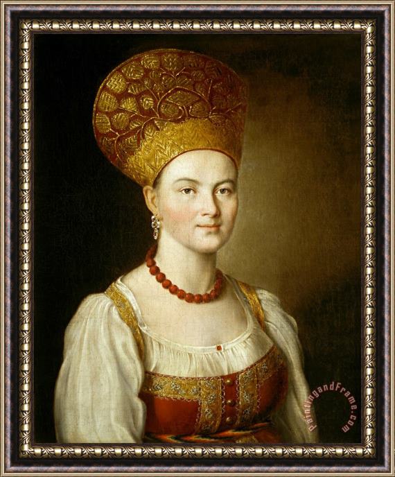 Ivan Argunov Portrait of an Unknown in Russian Costume Framed Painting