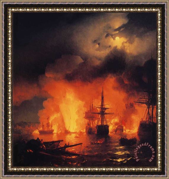 Ivan Constantinovich Aivazovsky Battle of Cesme at Night Framed Painting