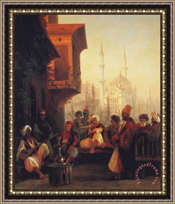 Ivan Constantinovich Aivazovsky Coffee House by The Ortakoy Mosque in Constantinople Framed Painting