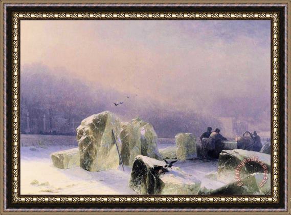 Ivan Constantinovich Aivazovsky Ice Breakers on The Frozen Neva in St. Petersburg Framed Print