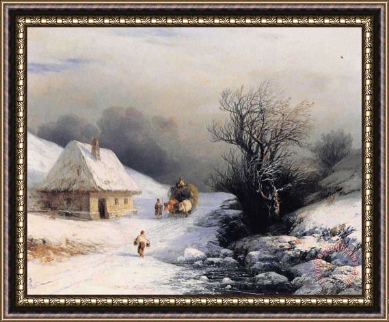 Ivan Constantinovich Aivazovsky Little Russian Ox Cart in Winter Framed Painting