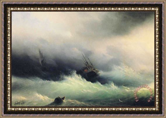 Ivan Constantinovich Aivazovsky Ships in a Storm Framed Painting