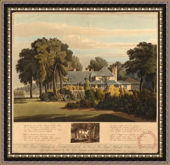 J. Clark View of Hrh The Princess Elizabeth's Cottage at Old Windsor with a View of The Moss House Below Framed Print