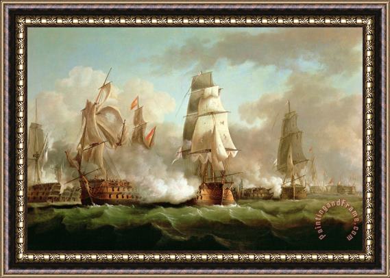 J Francis Sartorius Neptune engaging Trafalgar Framed Painting