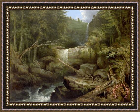 Jacob C. Ward Wolf in The Glen (cattskill Falls) Framed Painting