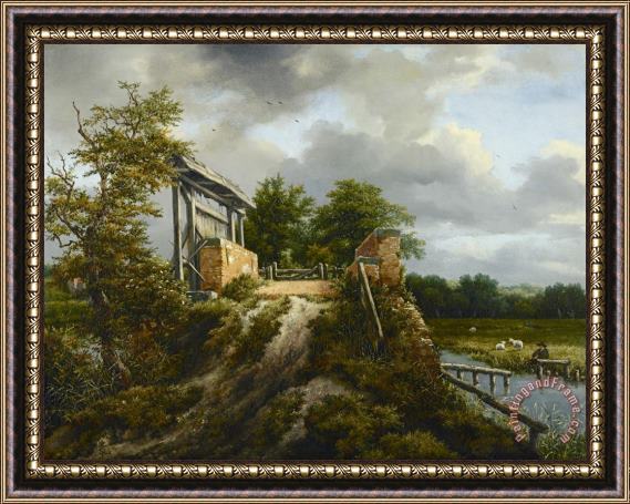 Jacob Isaacksz. Van Ruisdael Bridge with a Sluice Framed Print