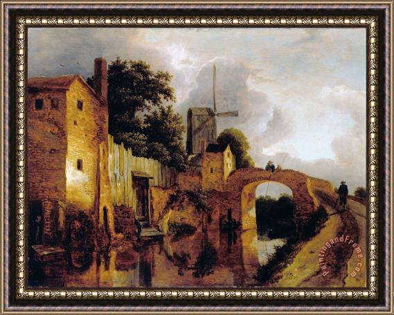 Jacob Isaacksz. van Ruisdael Canal with Bridge Framed Print