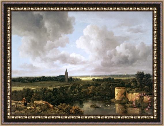 Jacob Isaacksz. Van Ruisdael Landscape with Ruined Castle And Church Framed Painting