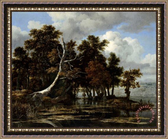 Jacob Isaacksz. van Ruisdael Oaks at a Lake with Water Lilies Framed Painting