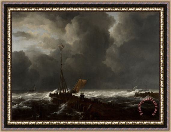 Jacob Isaacksz. van Ruisdael Rough Sea at a Jetty Framed Painting
