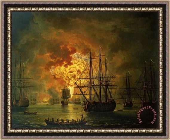 Jacob Philippe Hackert The Destruction Of The Turkish Fleet At The Bay Of Chesma Framed Print