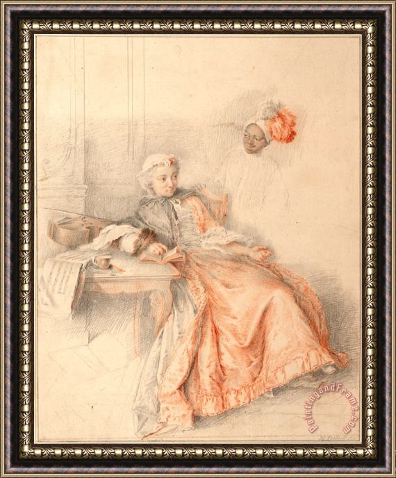 Jacques-Andre Portail Young Lady Reading And a Page Framed Painting