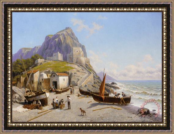 Jacques Carabain A Coastal View, Capri Italy Framed Print