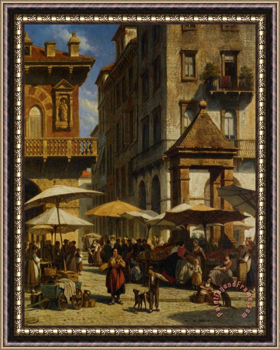 Jacques Carabain Piazza Delle Erbe Verona Framed Painting