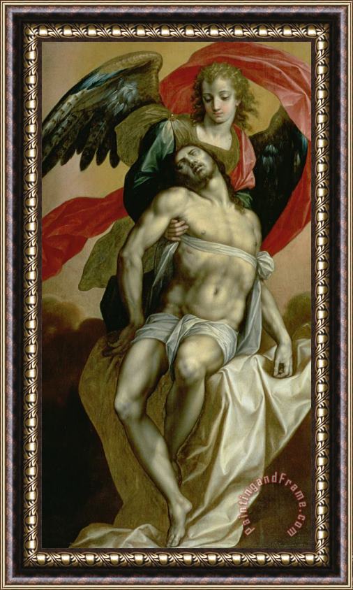 Jacques de Backer The Dead Christ Supported By An Angel Framed Painting