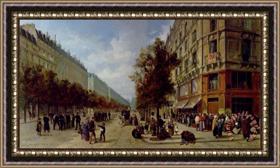 Jacques Guiad Queueing at the Door of a Grocery Framed Print