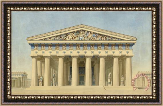 Jacques Ignace Hittorff Temple T at Selinunte (sicily), Reconstructed Elevation of The Main Facade Framed Print