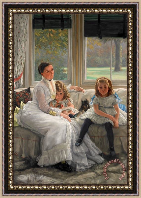 Jacques Joseph Tissot  Portrait of Mrs Catherine Smith Gill And Two of Her Children Framed Painting