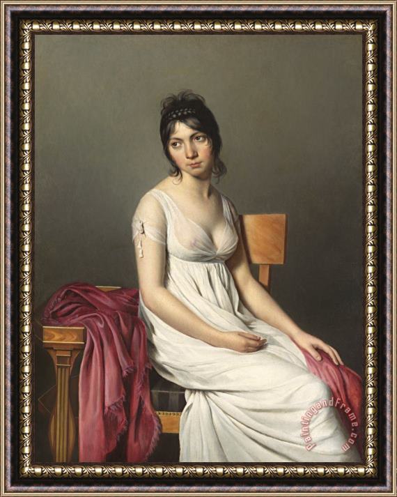 Jacques Louis David Portrait Of A Young Woman In White Framed Painting