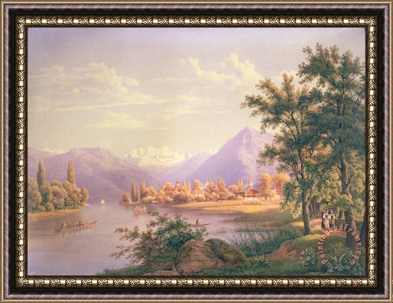 Jakob Suter A View of Scherzingen on the Lake of Thun Framed Painting
