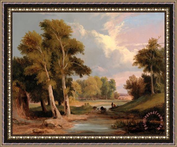 James Arthur O'Connor A Wooded River Landscape with Fishermen Framed Painting