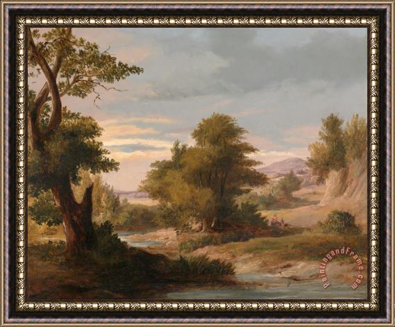 James Arthur O'Connor A Wooded River Landscape with Mother And Child Framed Painting