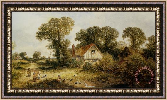 James Edwin Meadows Childrem by a Country Cottage Framed Painting