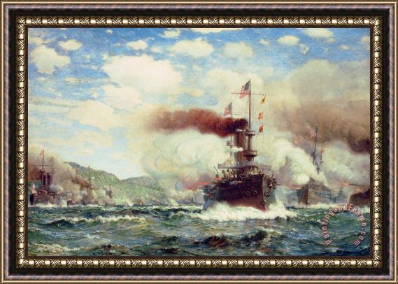 James Gale Tyler Naval Battle Explosion Framed Painting