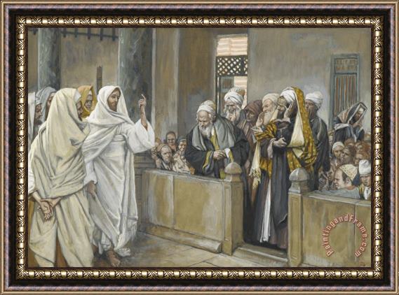 James Jacques Joseph Tissot The Chief Priests Ask Jesus by What Right Does He Act in This Way Framed Painting