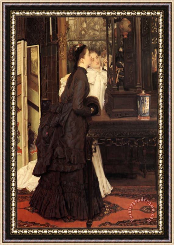 James Jacques Joseph Tissot Young Ladies Looking at Japanese Objects Framed Painting