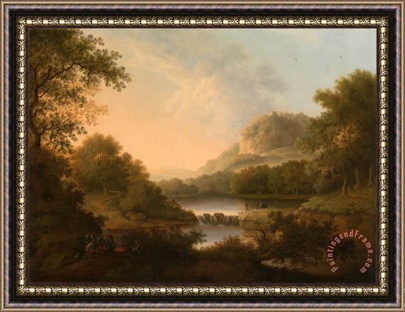 James Lambert of Lewes Figures with a Donkey And Dog Crossing a Weir Framed Print