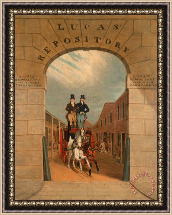 James Pollard Schooling a Pair in a Brake at Lucas's Yard, Clerkenwell Framed Painting