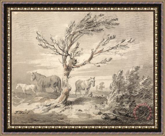 James Ward Landscape with Three Horses And a Tree in The Foreground Framed Print