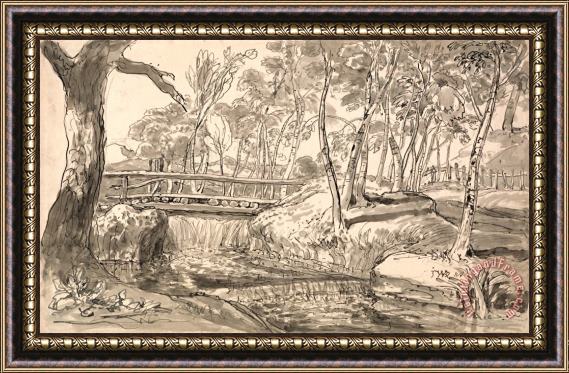 James Ward River Landscape with a Waterfall Framed Painting