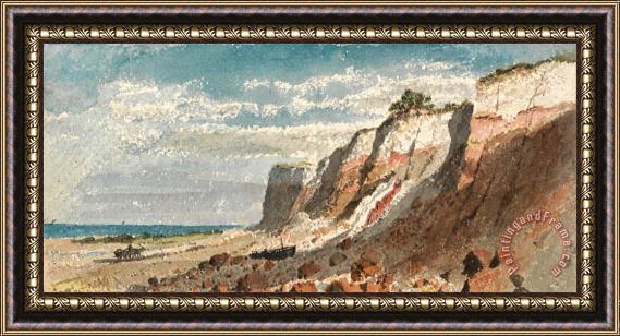 James Ward Seashore And Cliffs, with a Horse And Cart And a Beached Boat on Shore Framed Print