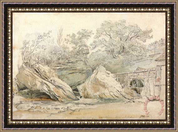 James Ward Watermill in a Rocky Landscape Framed Painting