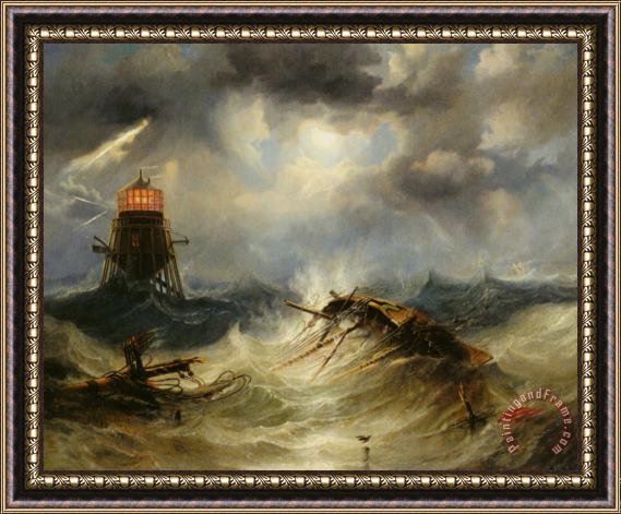 James Wilson Carmichael The Irwin Lighthouse Storm Raging Framed Print