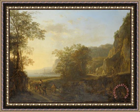 Jan Both Italian Landscape with a View of a Harbor Framed Painting