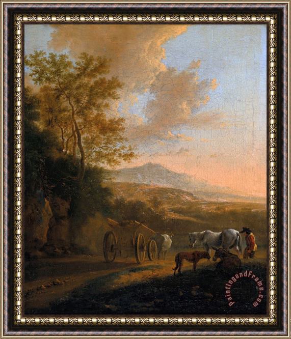 Jan Both Italian Landscape with an Ox Cart Framed Painting