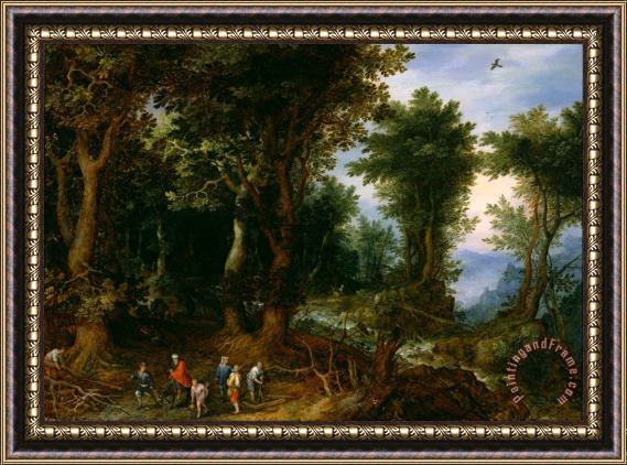 Jan Breughel Wooded Landscape with Abraham And Isaac Framed Painting