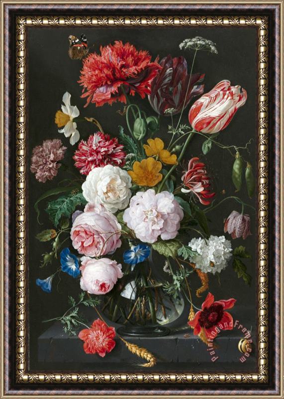 Jan Davidsz de Heem Still Life with Flowers in a Glass Vase Framed Painting