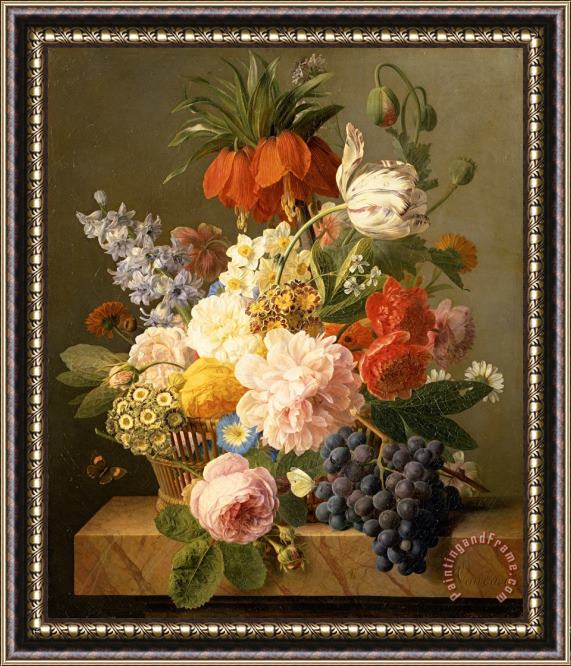 Jan Frans van Dael Still Life with Flowers and Fruit Framed Painting