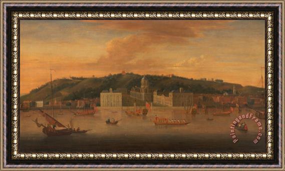 Jan Griffier A View of Greenwich From The River with Many Boats Framed Print