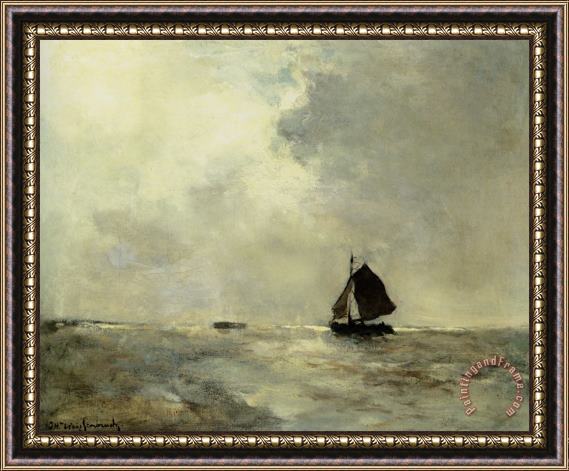 Jan Hendrik Weissenbruch Sailing Boat in Choppy Seas Framed Print