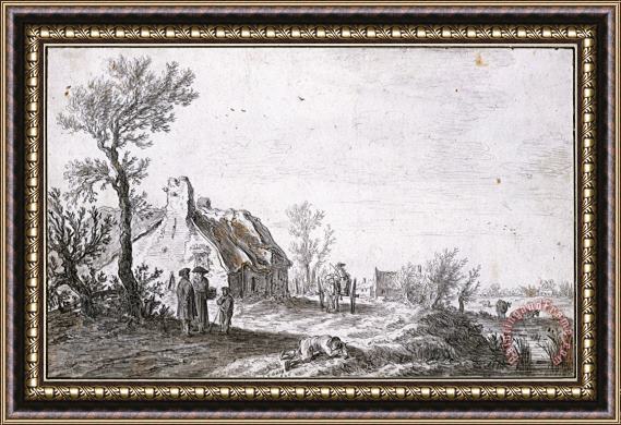 Jan Josefsz van Goyen Country Road with a Dog Cart in Front of a Farmstead, 1626 Framed Print