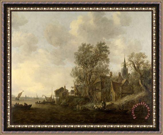 Jan Josefsz Van Goyen View of a Village on a River Framed Painting