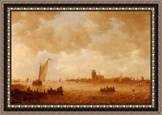 Jan Josefsz van Goyen View of Dordrecht with The Grote Kirk Across The Maas Framed Print